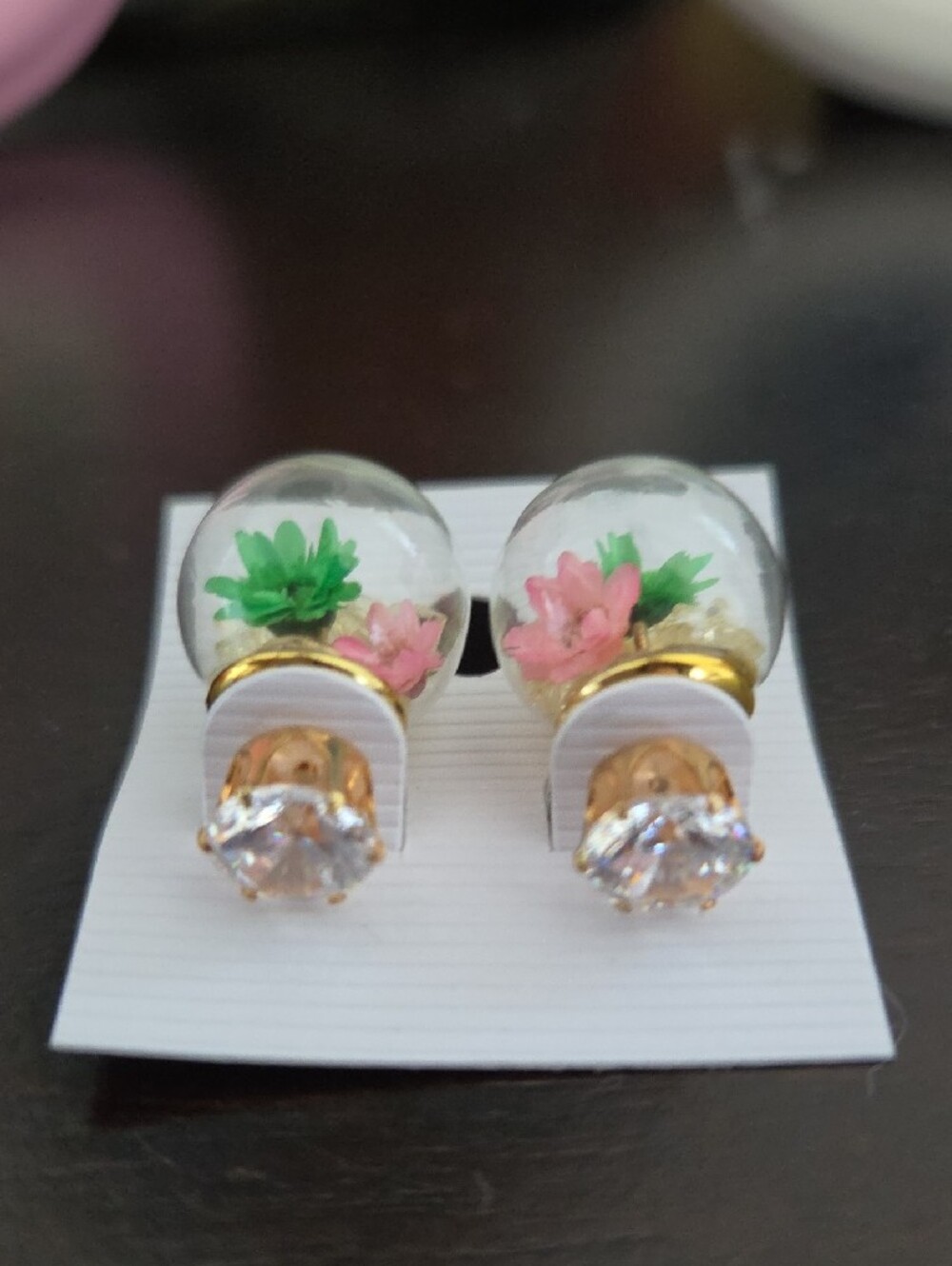 Globe Floral "Diamond" Earrings  in Pink and Green